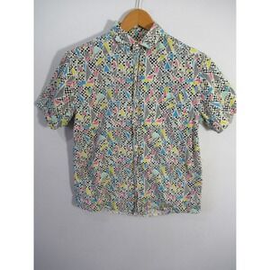 Super Massive Button Up Shirt Men Small Geometric 80s Style Short Sleeve